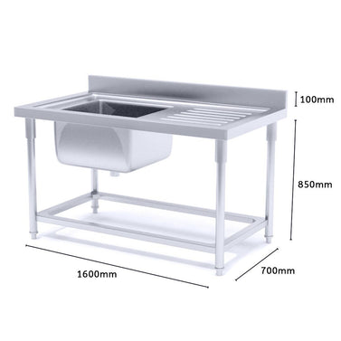 Commercial Stainless Steel Left Single Sink Work Bench 160*70*85cm