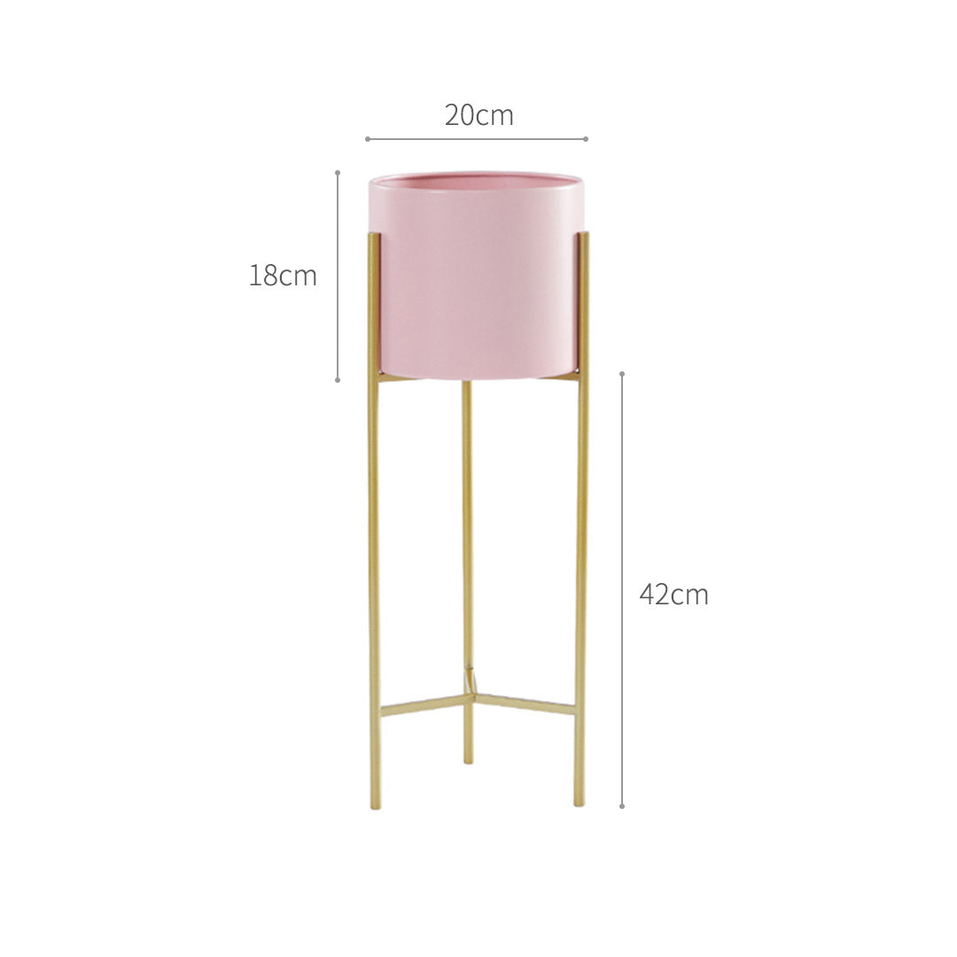 42CM Pink Metal Tiered Plant Pots Holders Foldable Rack