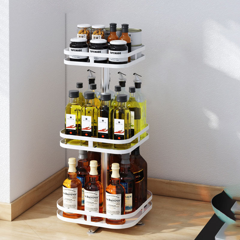 3 Tier White Square Multi-Function Kitchen Seasoning Organiser Shelf
