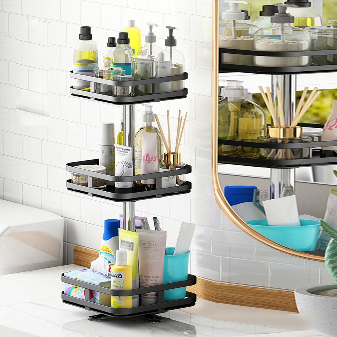 3 Tier Black Square Multi-Function Kitchen Seasoning Organiser Shelf