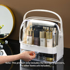 White 2 Tier Cosmetic Storage with Brush Lipstick Holder Organiser and LED Light Tabletop Mirror Set