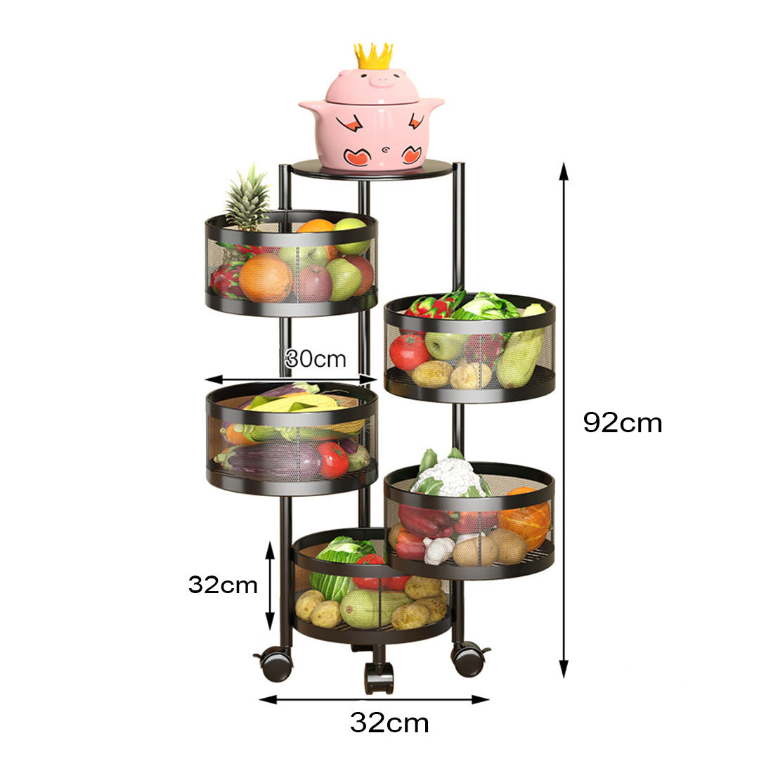 5 Tier Steel Round Rotating Kitchen Cart