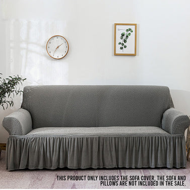 Grey Colored 4- Seater Sofa Cover with Ruffled Skirt