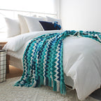 220cm Blue Acrylic Zigzag Throw Blanket