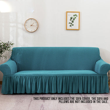 Blue Colored 3- Seater Sofa Cover with Ruffled Skirt