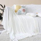 White Acrylic Knitted Throw Blanket