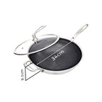 34cm Stainless Steel Frying Pan with Glass Lid and Helper Handle