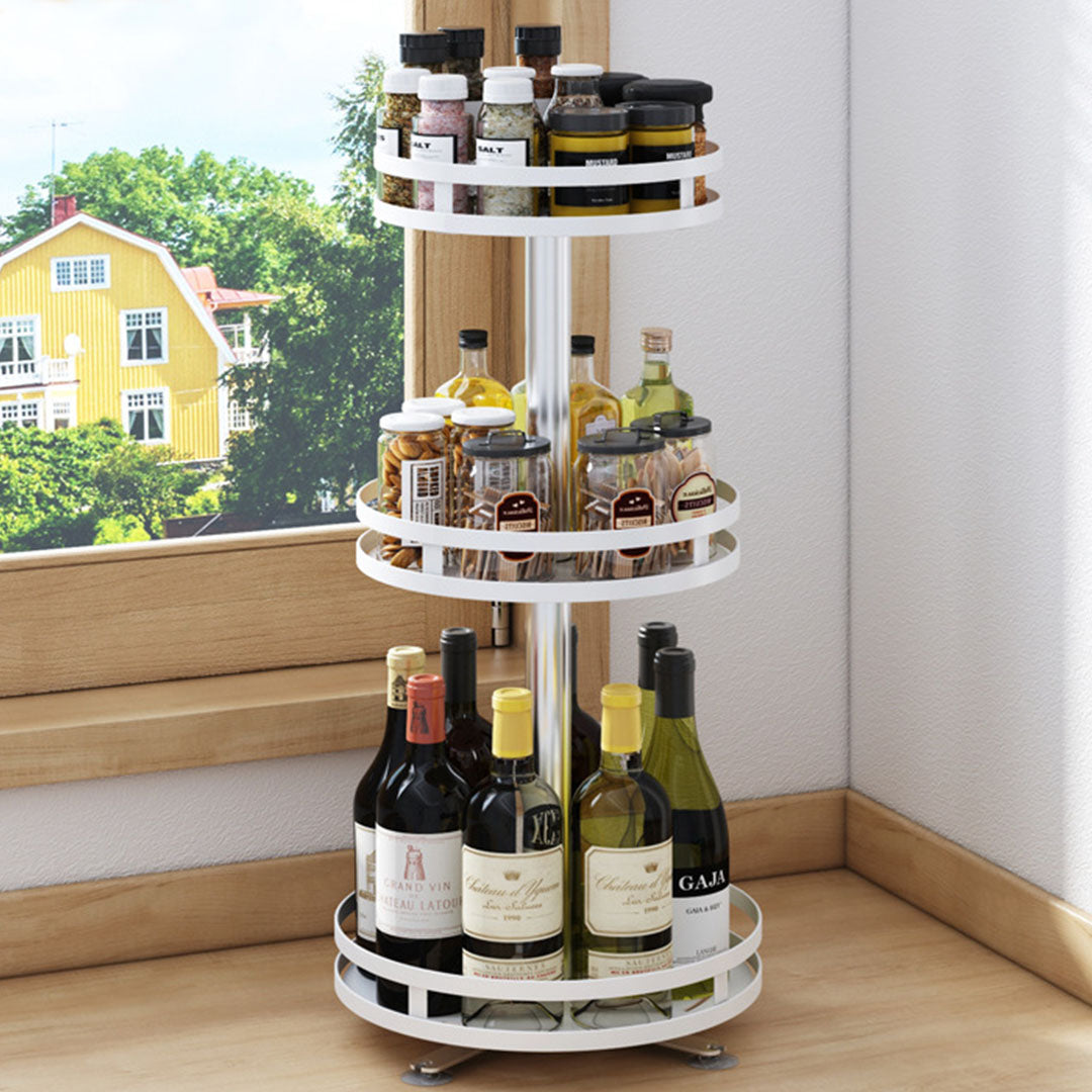 3 Tier White Round Multi-Function Kitchen Seasoning Organiser Shelf