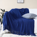 Royal Blue Acrylic Knitted Throw Blanket