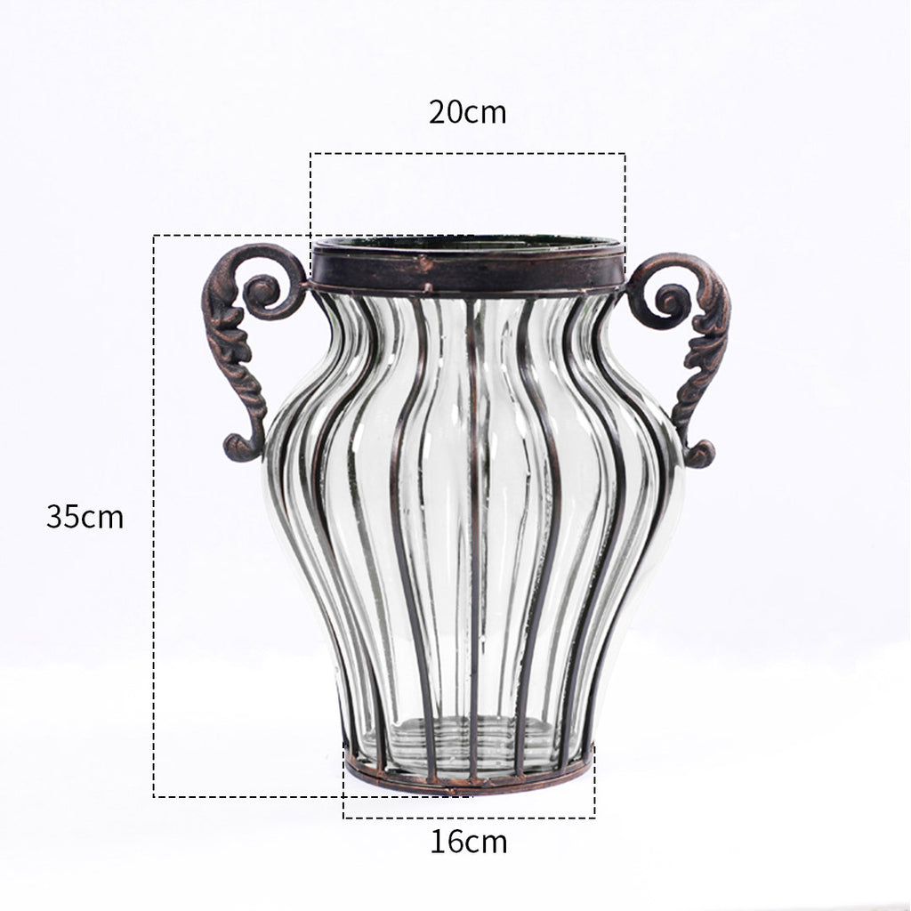 Clear Glass Flower Vase with 6 Bunch 4 Heads Artificial Silk Magnolia denudata Set