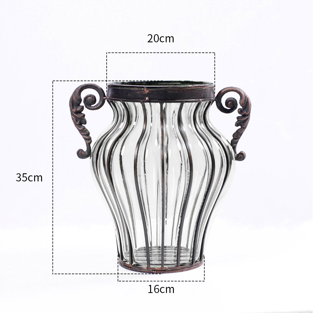 Clear Glass Flower Vase with 6 Bunch 4 Heads Artificial Silk Magnolia denudata Set