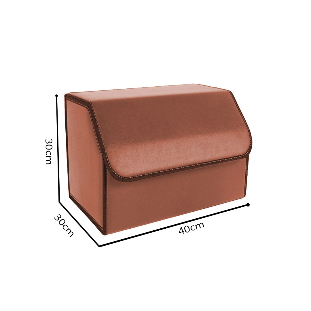 Leather Car Boot Foldable Trunk Cargo Organizer Box Coffee Medium