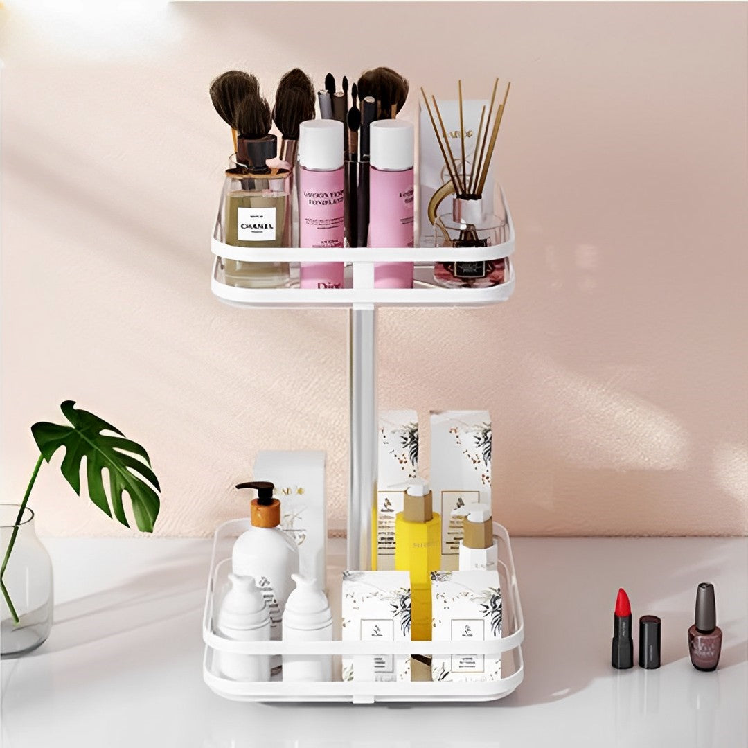 2 Tier White Square Multi-Function Kitchen Seasoning Organiser Shelf