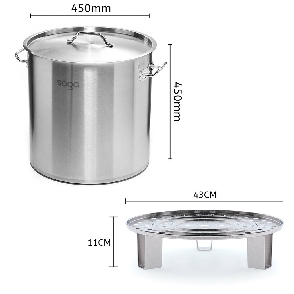 50L Stainless Steel Stock Pot with One Steamer Rack