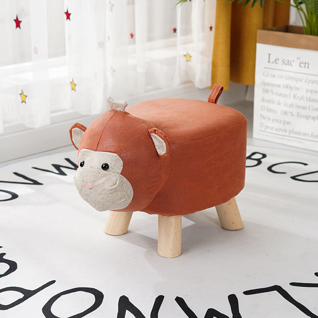 Orange Kids Ottoman Stool Monkey Character Bench Seat