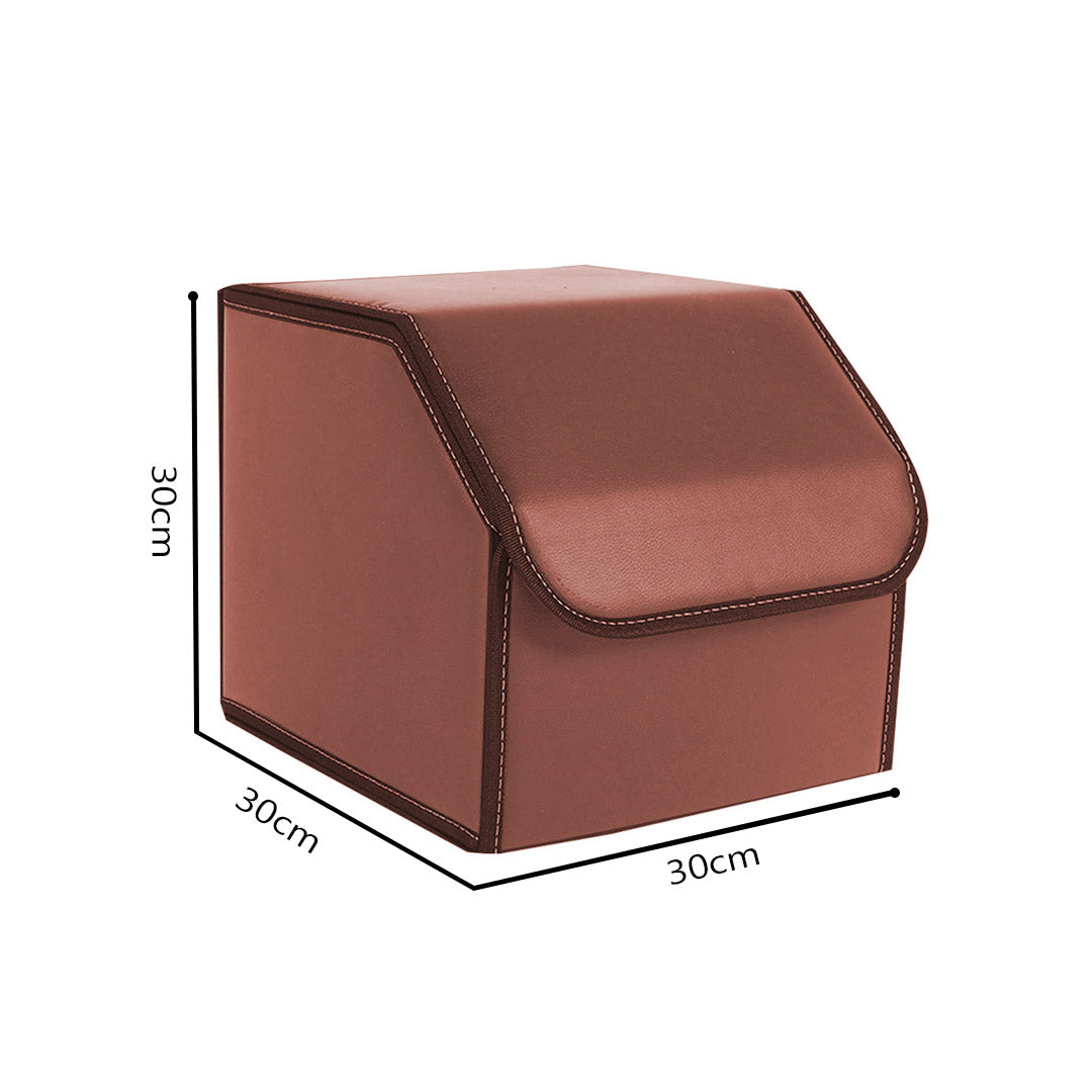 Leather Car Boot Foldable Trunk Cargo Organizer Box Coffee Small