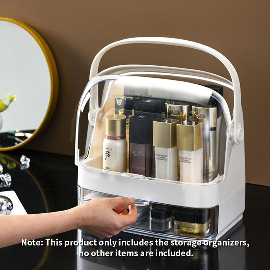 Pink 2 Tier Cosmetic Storage with Brush Lipstick Holder Organiser and LED Light Tabletop Mirror Set