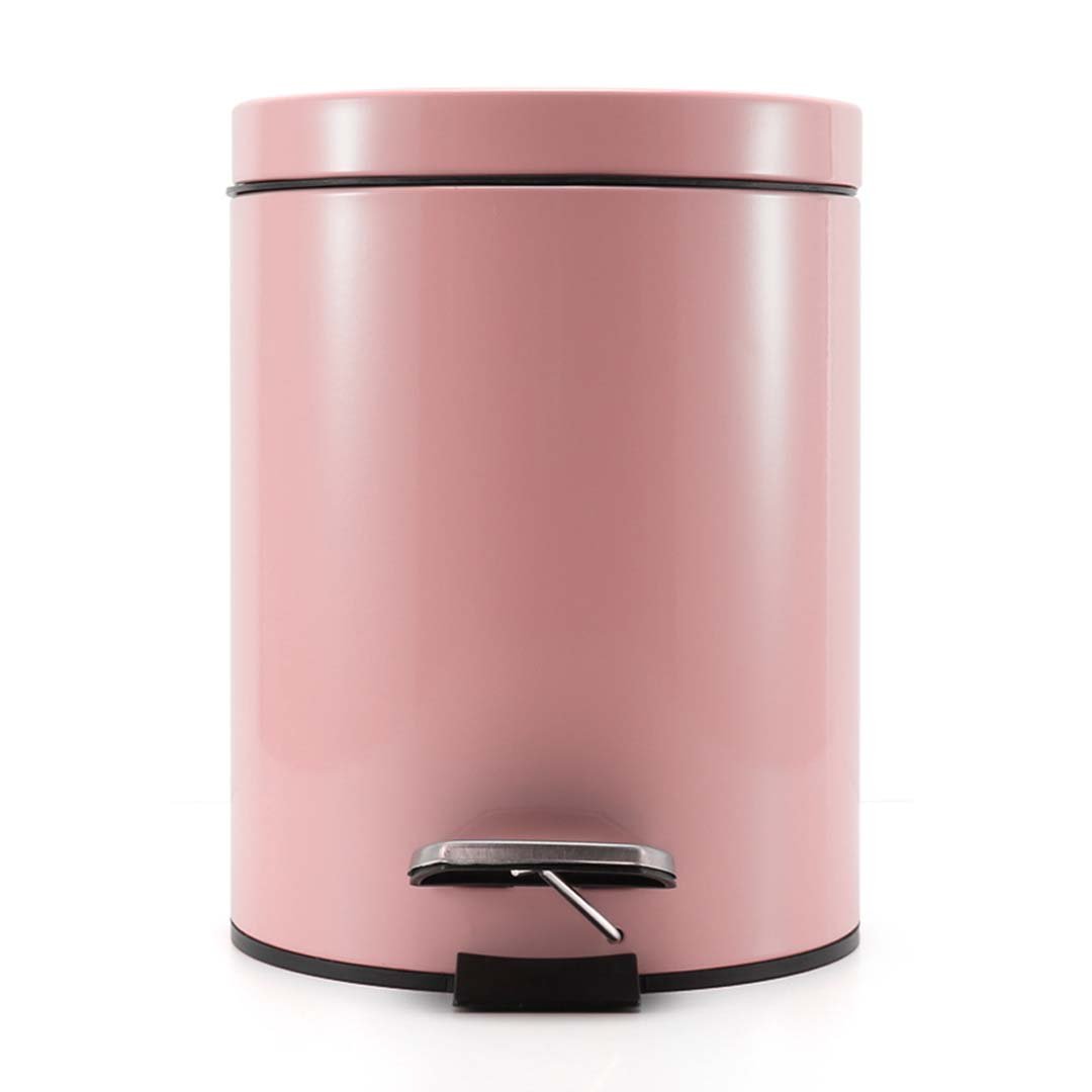 Foot Pedal Stainless Steel Trash Bin Round 7L Pink