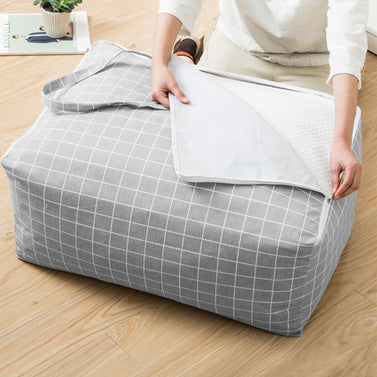 Grey Plaid Extra Large Storage Luggage Bag