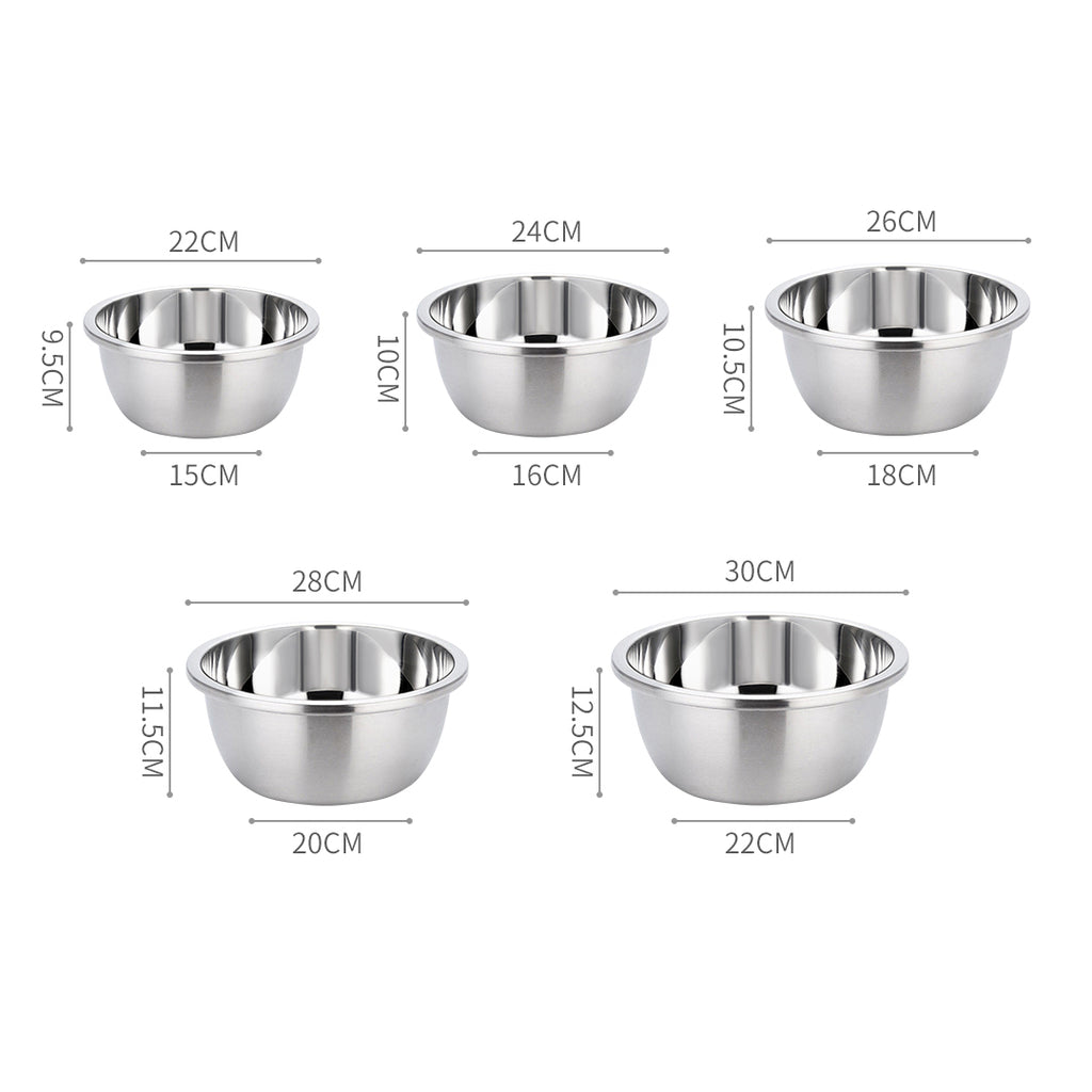 SOGA 5Pcs Polished Stainless Steel Mixing Bowl