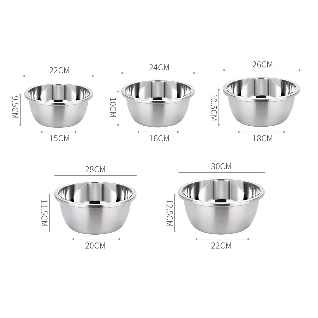 SOGA 5Pcs Polished Stainless Steel Mixing Bowl