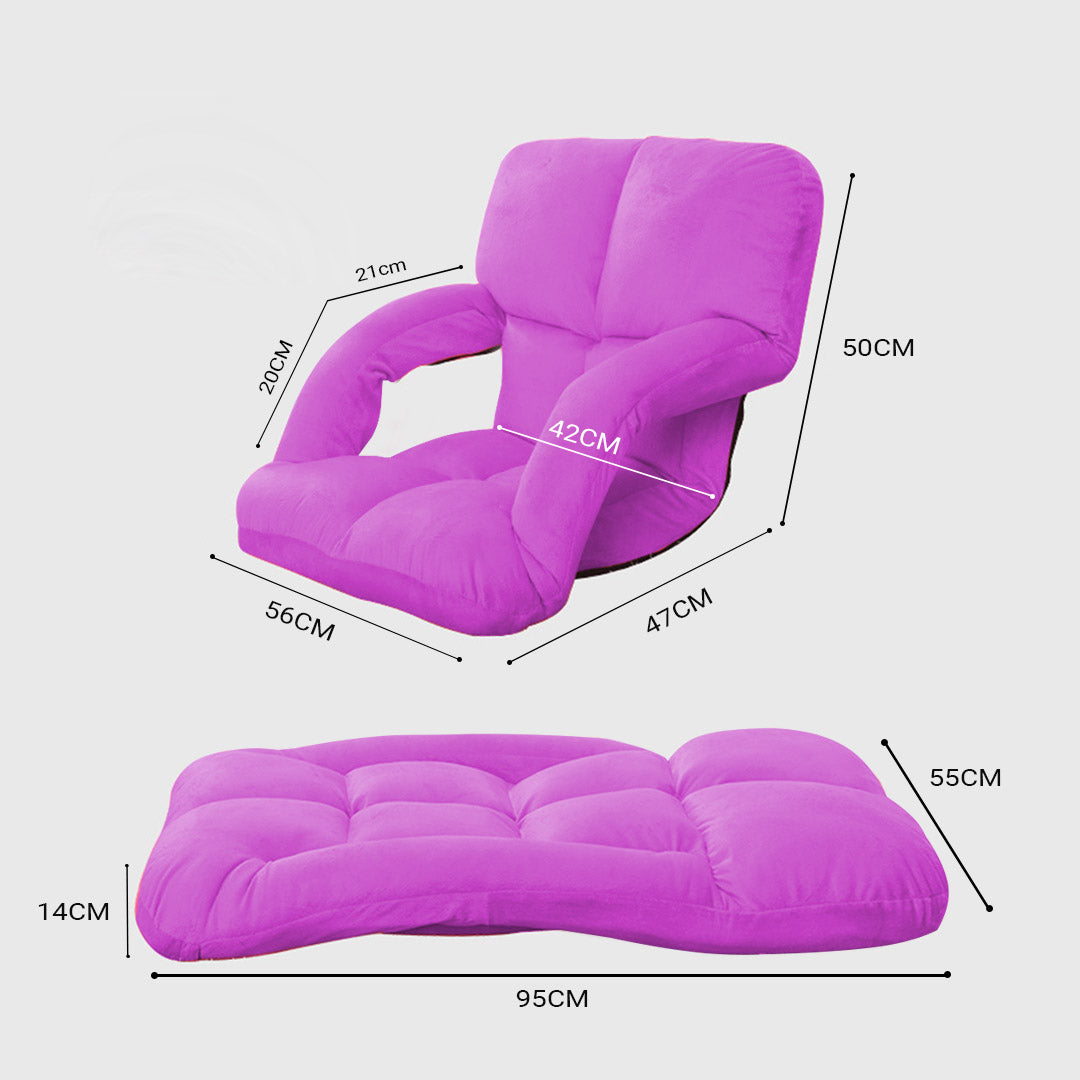 Foldable Floor Recliner Lazy Chair with Armrest Purple
