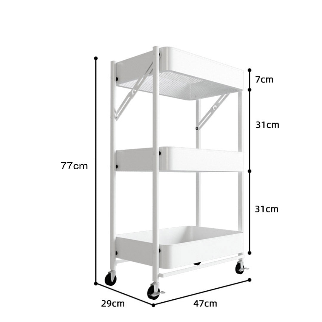 3 Tier Steel White Foldable Kitchen Cart