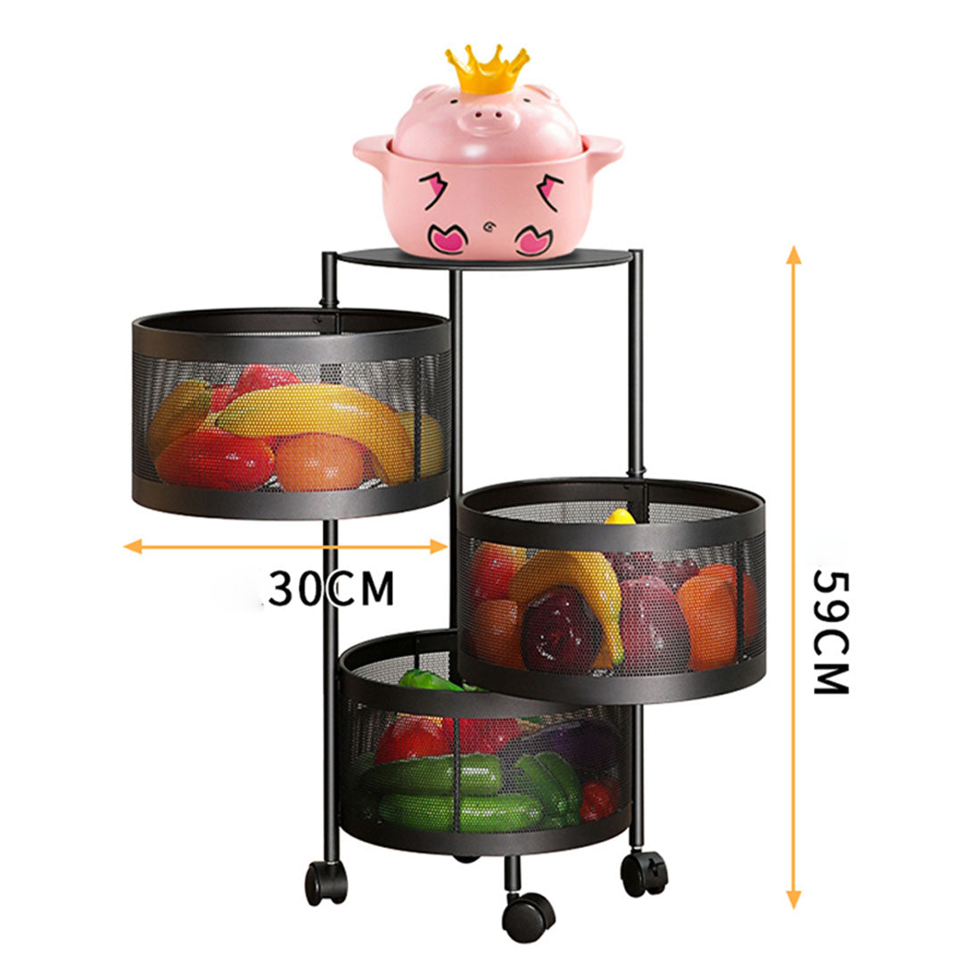 3 Tier Steel Round Rotating Kitchen Cart