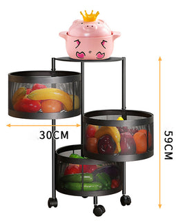 3 Tier Steel Round Rotating Kitchen Cart