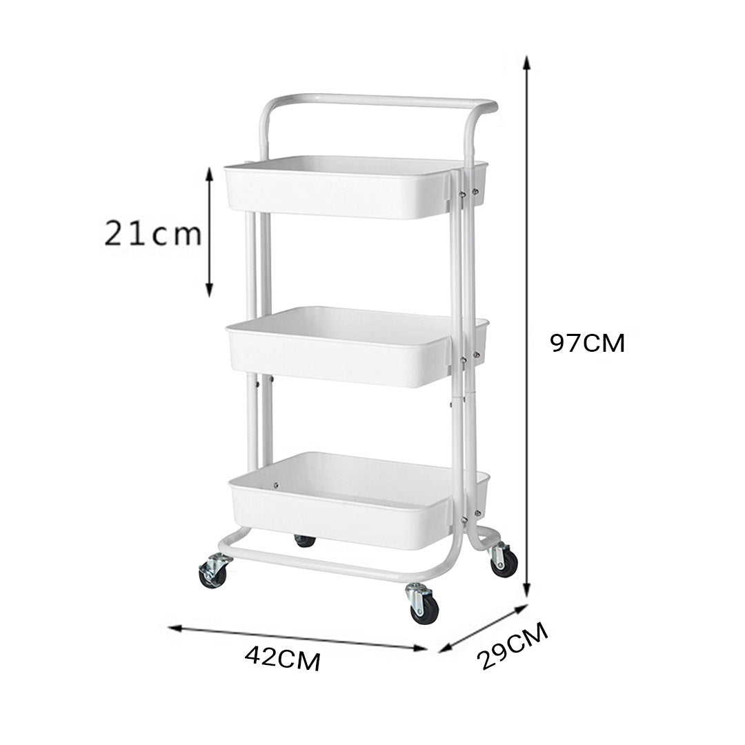3 Tier Steel White Movable Kitchen Cart