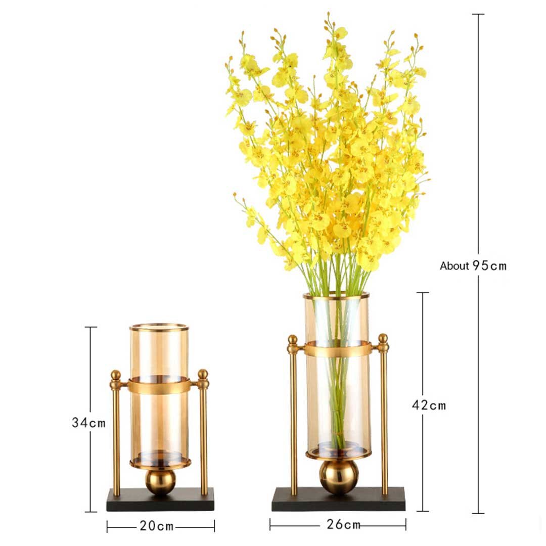 42cm 32cm Transparent Glass Vase with Yellow Flower and Candle Set