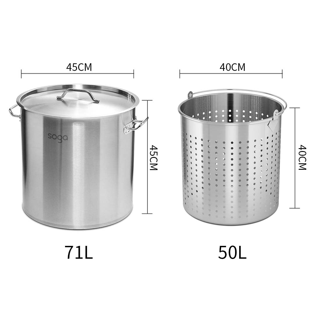 71L 18/10 Stainless Steel Stockpot with Perforated Pasta Strainer