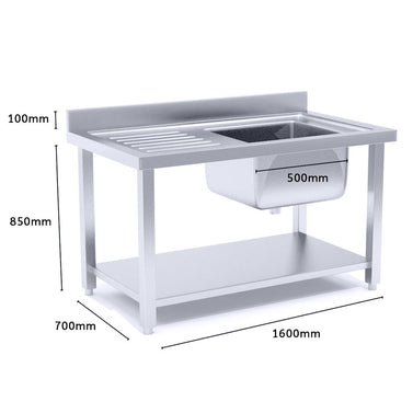 Commercial Stainless Steel Right Single Sink Work Bench 160*70*85