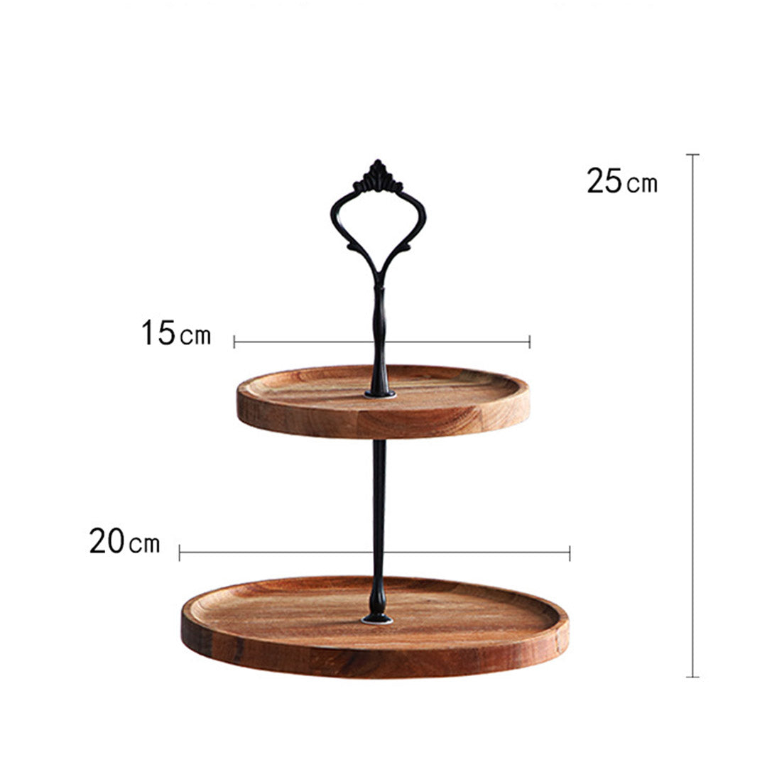15cm 2 Tier  Brown Round Wooden Acacia board