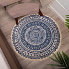 Dark Blue Carpet Soft Linen Bohemian Non-Slip Round Rug