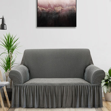 Grey Colored 2- Seater Sofa Cover with Ruffled Skirt