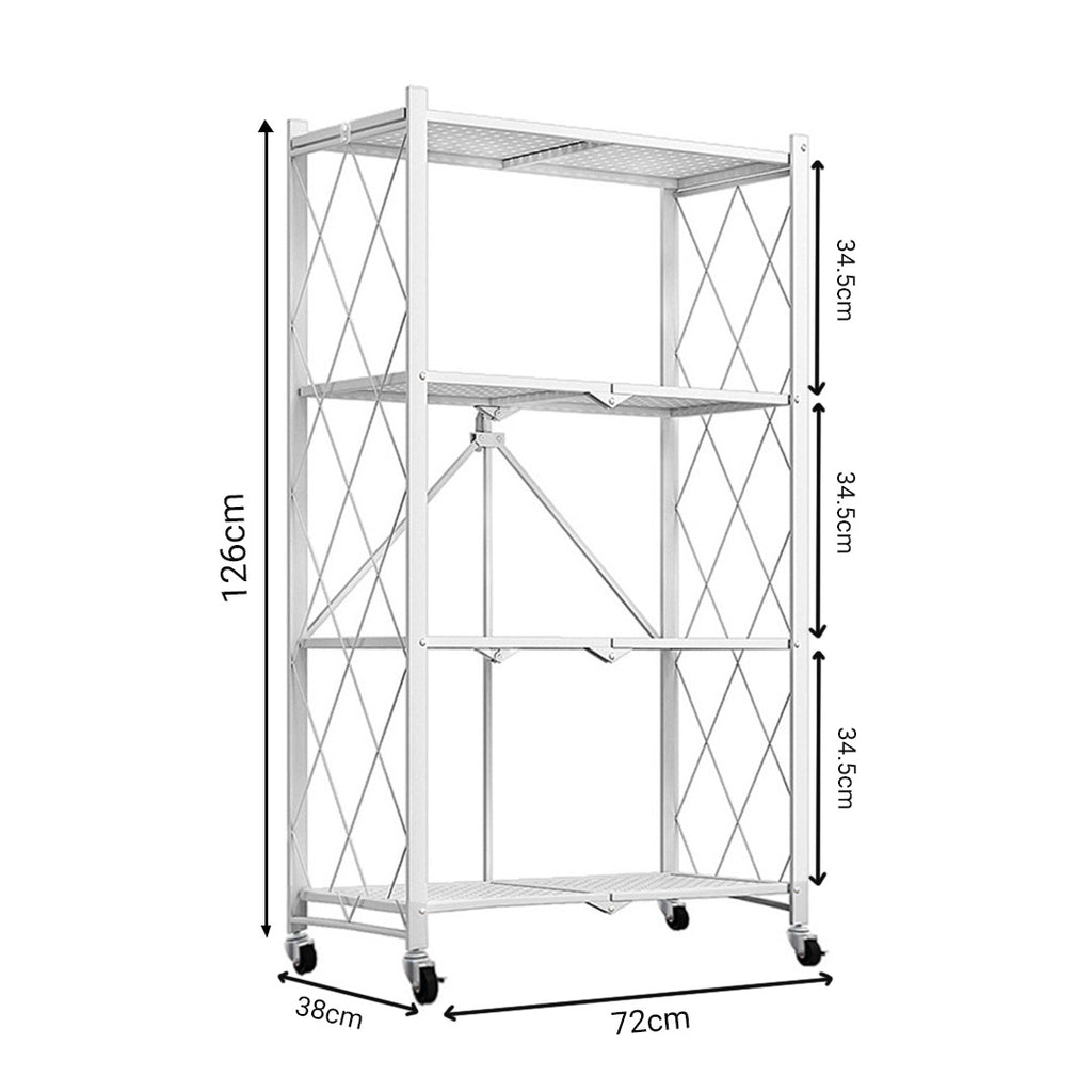4 Tier Foldable Kitchen Shelves with Wheels White