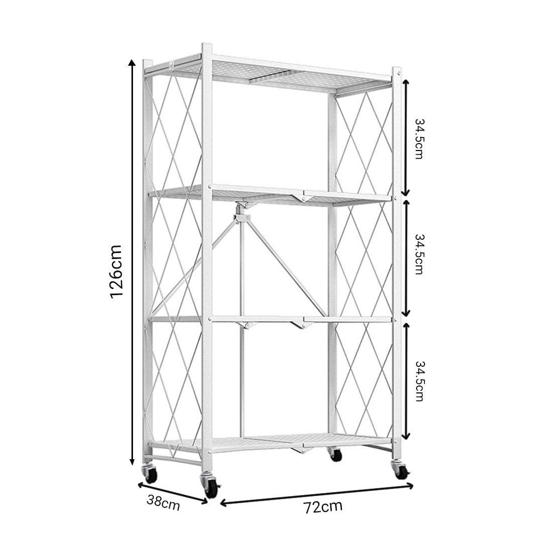 4 Tier Foldable Kitchen Shelves with Wheels White