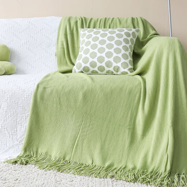 Green Acrylic Knitted Throw Blanket