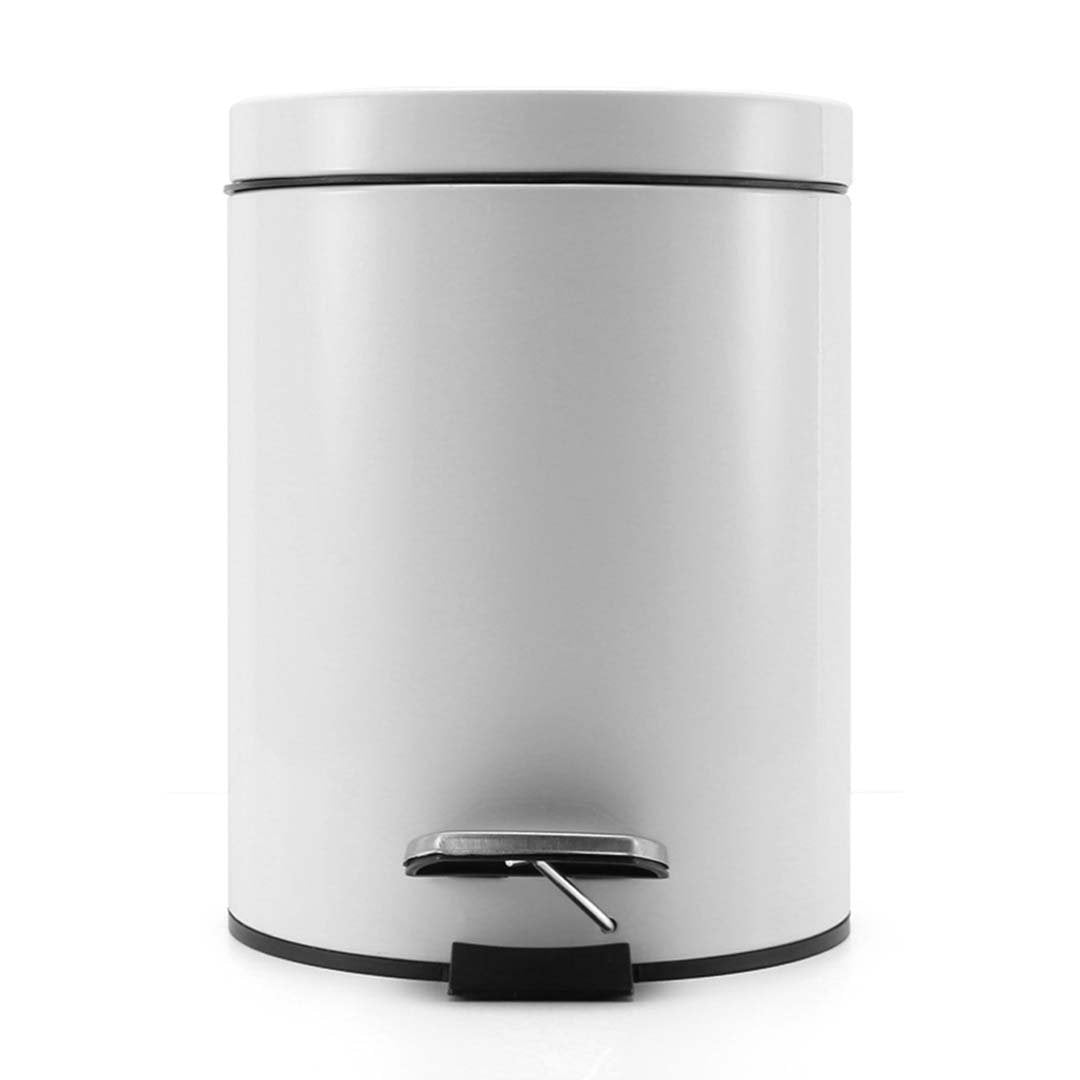 Foot Pedal Stainless Steel Trash Bin Round 7L White