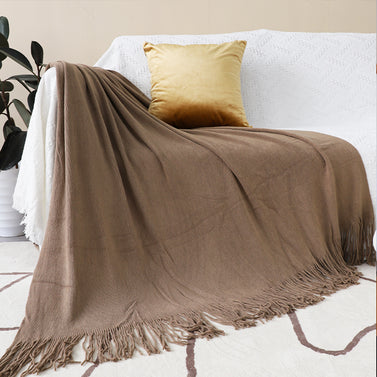 Coffee Acrylic Knitted Throw Blanket