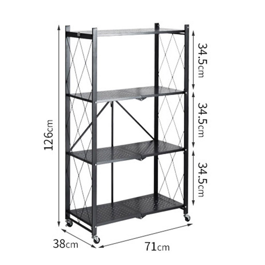 4 Tier Foldable Kitchen Shelves with Wheels Black