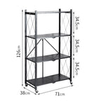 4 Tier Foldable Kitchen Shelves with Wheels Black
