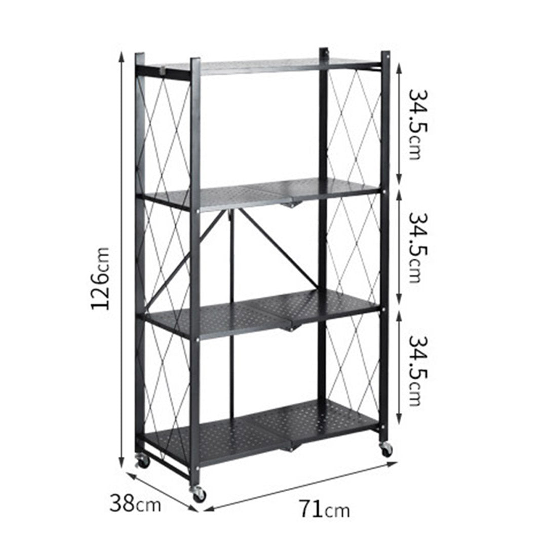 4 Tier Foldable Kitchen Shelves with Wheels Black