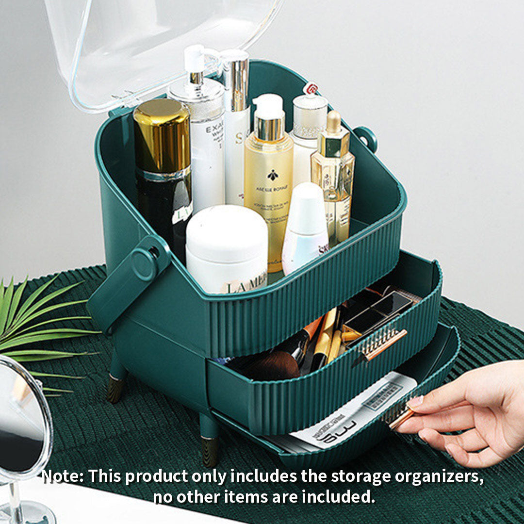 Green Cosmetic Jewelry Storage Organiser with Antler LED Tabletop Mirror Set