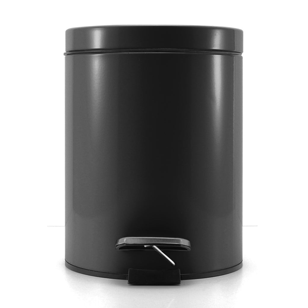 Foot Pedal Stainless Steel Trash Bin Round 12L Black