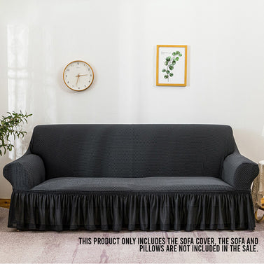 Dark Grey Colored 3- Seater Sofa Cover with Ruffled Skirt