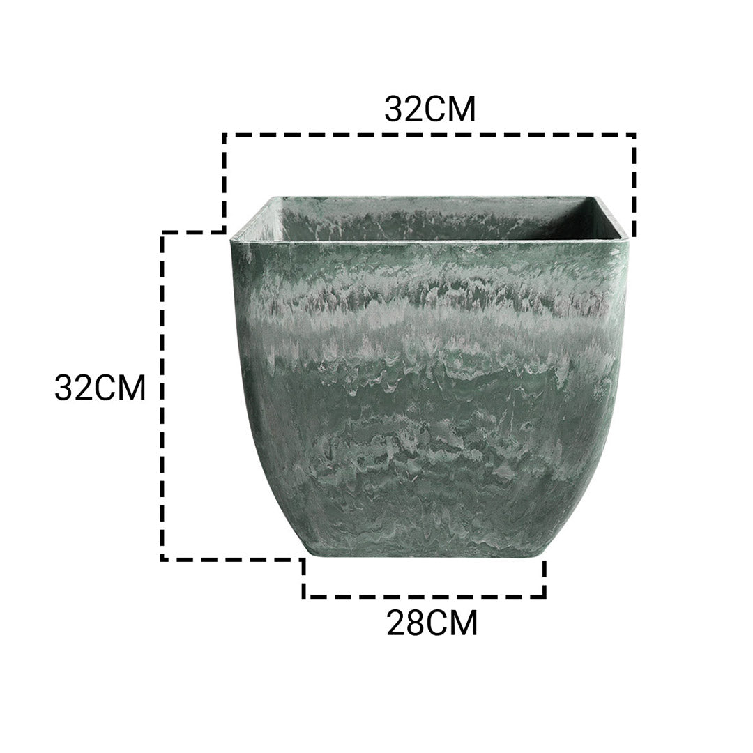 32cm Green Grey Square Resin Planter