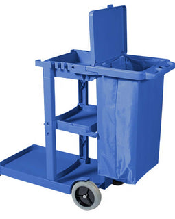 3 Tier Multifunction Janitor Cart and Bag with Lid Blue