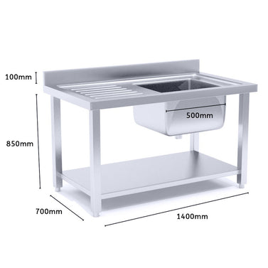 Commercial Stainless Steel Right Single Sink Work Bench 140*70*85